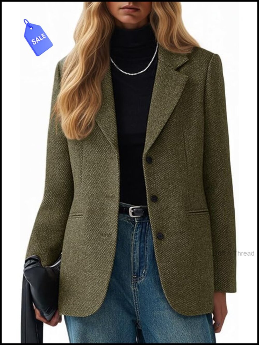 Wool Blend Herringbone Tweed Blazer – Notch Lapel Oversized Business Casual